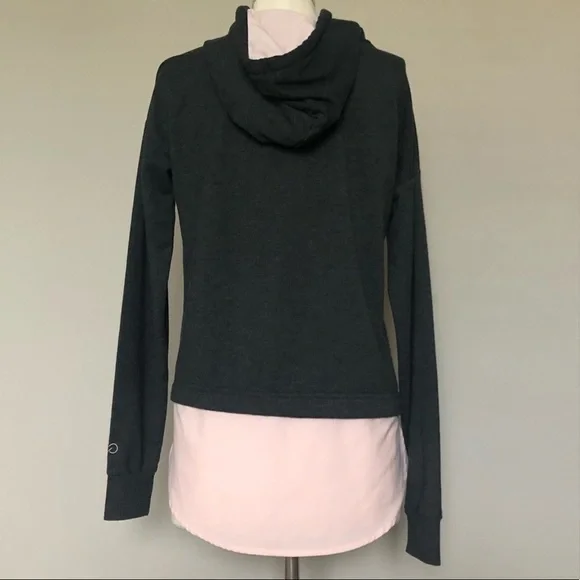 CALIA Drop Tail Mixed Media Gray & Pink Hoodie, Sm - Picture 8 of 10
